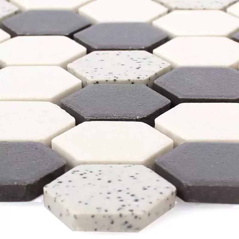 white grey black mix mosaic tile