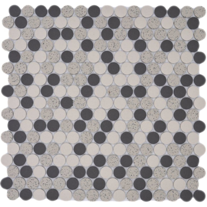 Round Liles Salt & Pepper Penny Round Ceramic Anti-Slip Mosaic Floor Tile | Luxury ...