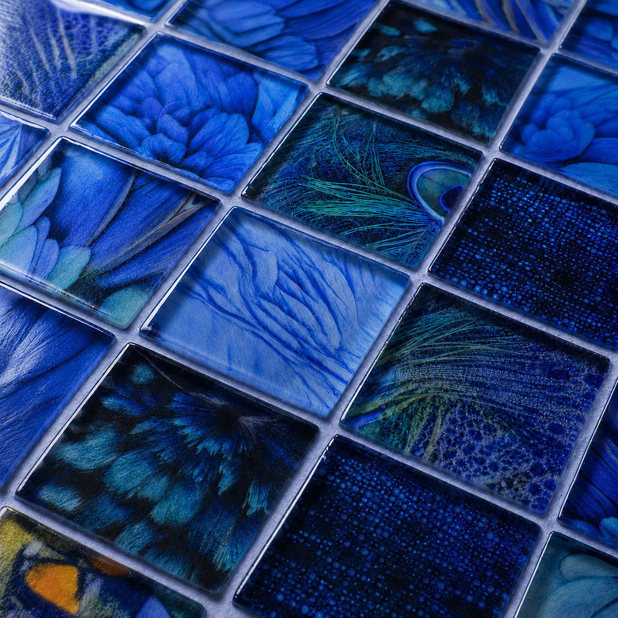 Blue glass mosaic for bathroom and shower walls 