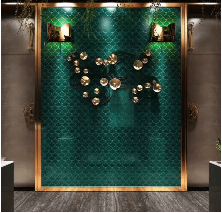 Scallop Green Gloss Mosaic Porcelain Tile - Luxury Tiles UK