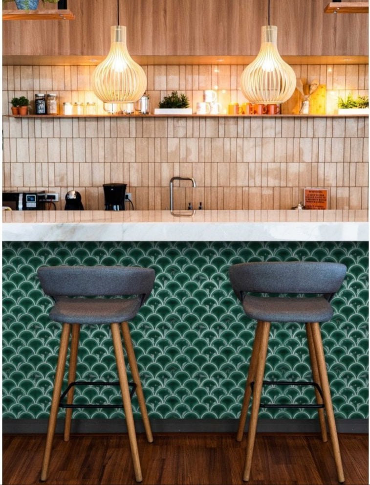 Scallop Green Gloss Mosaic Porcelain Tile - Luxury Tiles UK