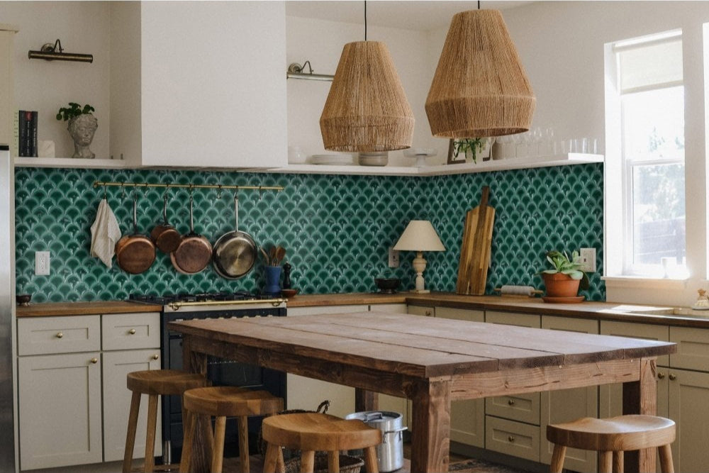 Scallop Green Gloss Mosaic Porcelain Tile - Luxury Tiles UK