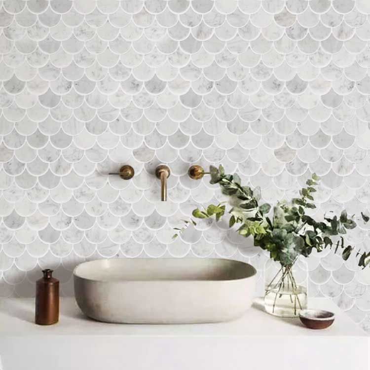 Scallap Tile Scallop White Marble Mosaic Floor & Wall Tile