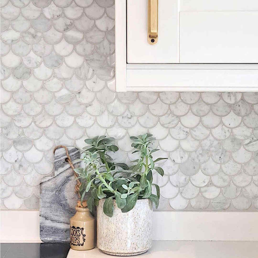 Scallap Tile Scallop White Marble Mosaic Floor & Wall Tile
