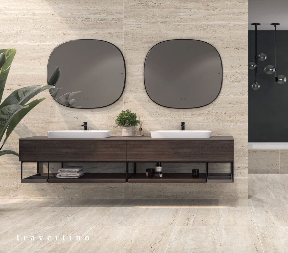 beige travertine effect porcelain tile 1200x600 matt