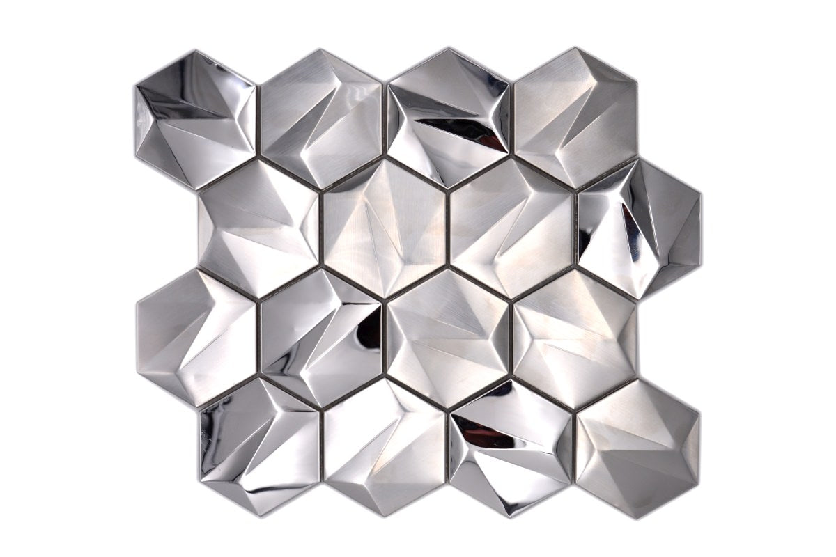 Metal hexagon mosaic silver by luxury tiles 