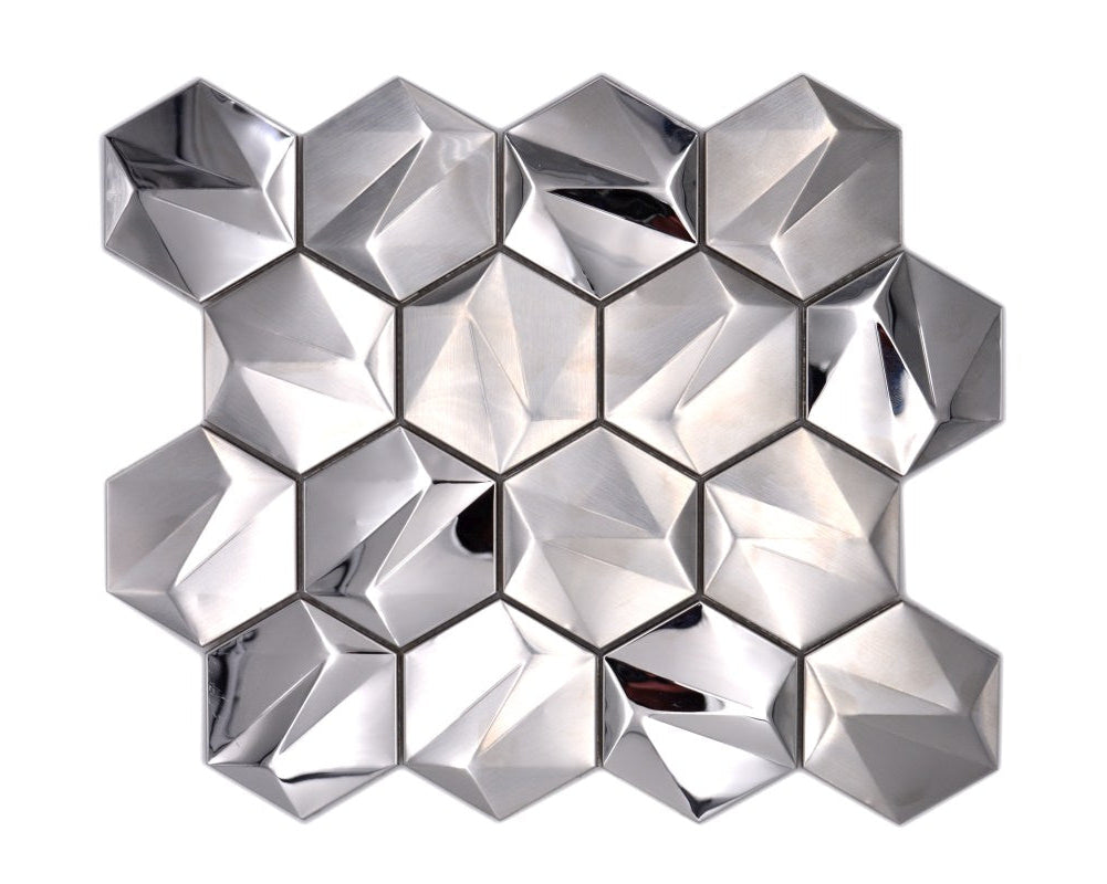 Metal hexagon mosaic silver by luxury tiles 