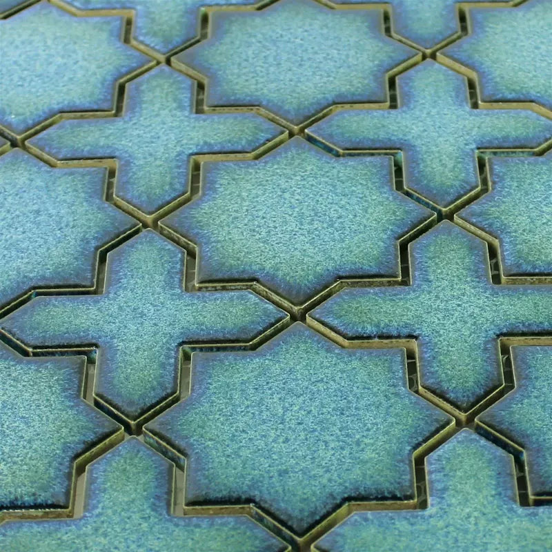 Moroccan star and cross blue ceramic mosaic tiles for indoor outdoor walls
