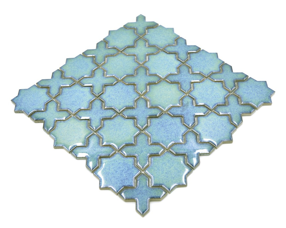 Sky Aqua Moroccan Star Mosaic Tiles gloss blue ceramic wall tile