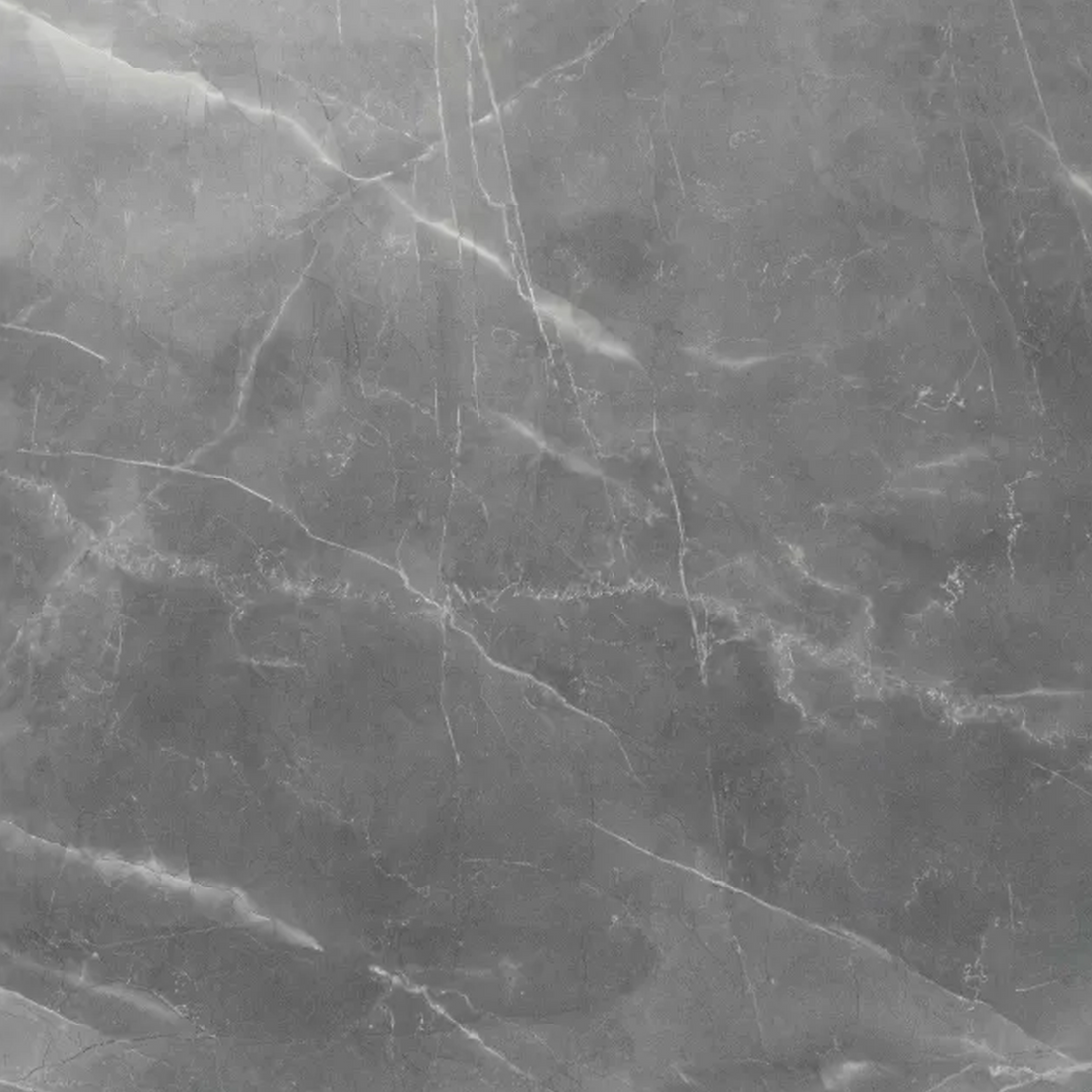 Close-up of Storm Grey gloss marble-effect tile featuring fine linear veining and natural stone-inspired movement