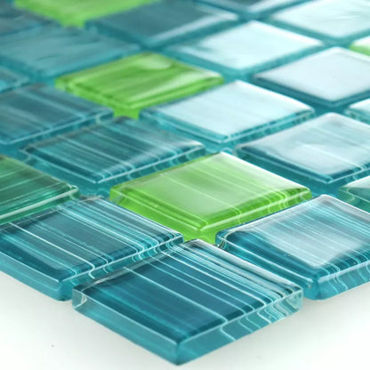 Striped Crystal Mosaic Tiles Glass Green Mix