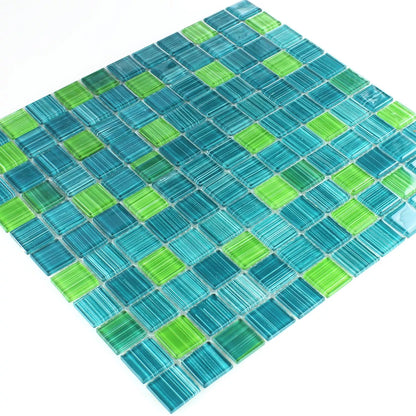 Striped Crystal Mosaic Tiles Glass Green Mix45