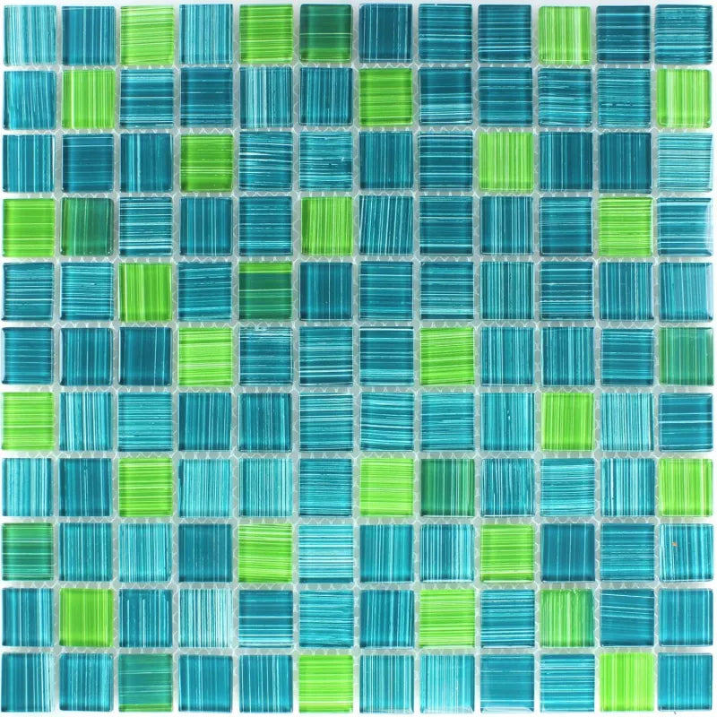 Striped Crystal Mosaic Tiles Glass Green Mix56