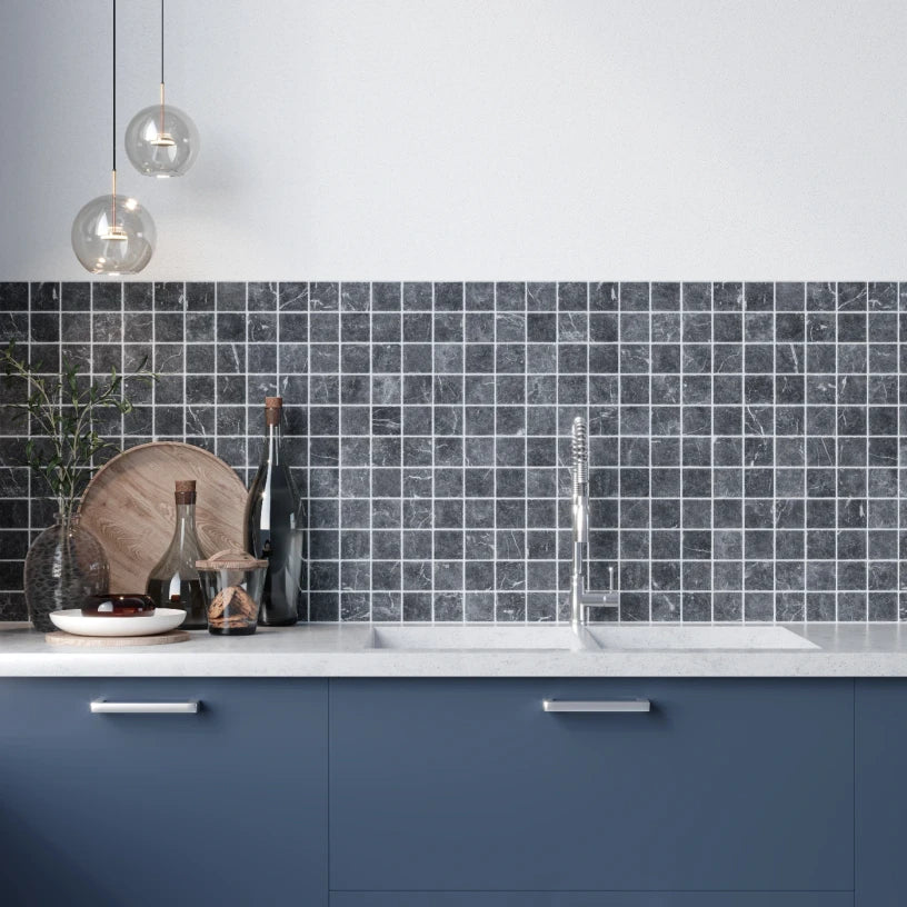 Black marble honed mosaic kitchen wall 