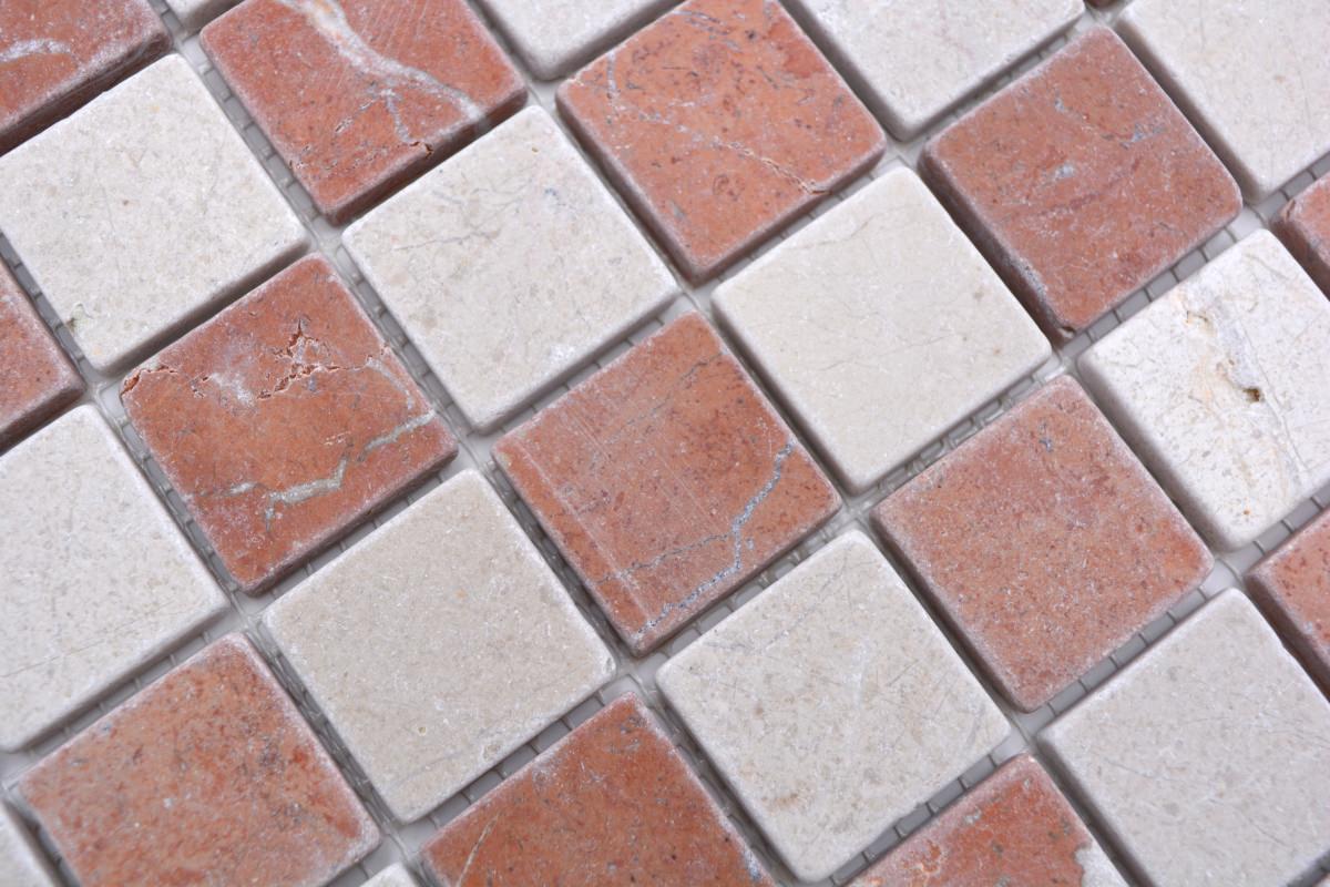 tumbled red and white natural stone squares 