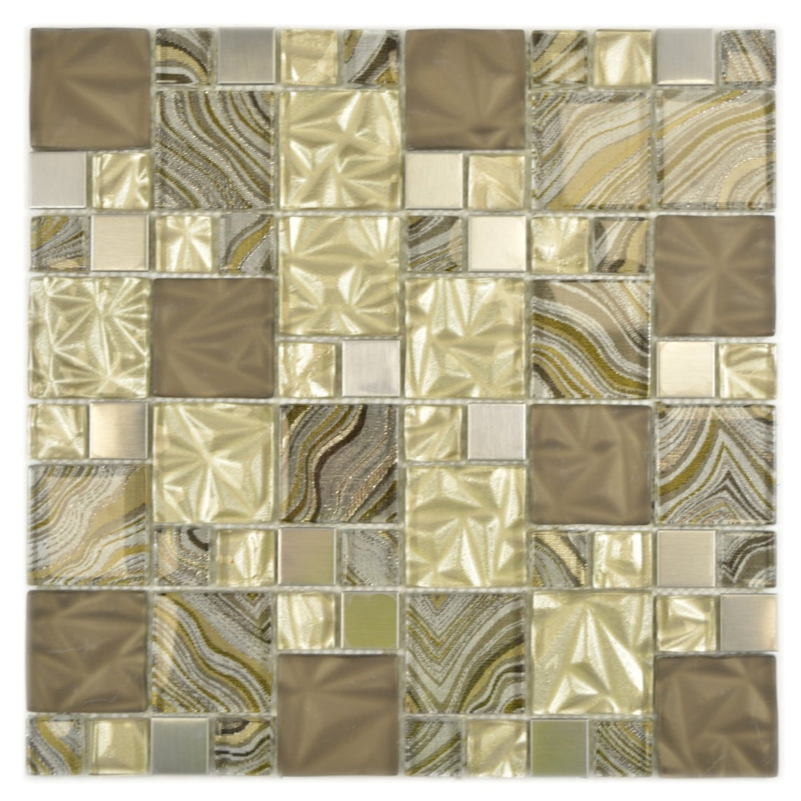 beige glass and metal mosaic 