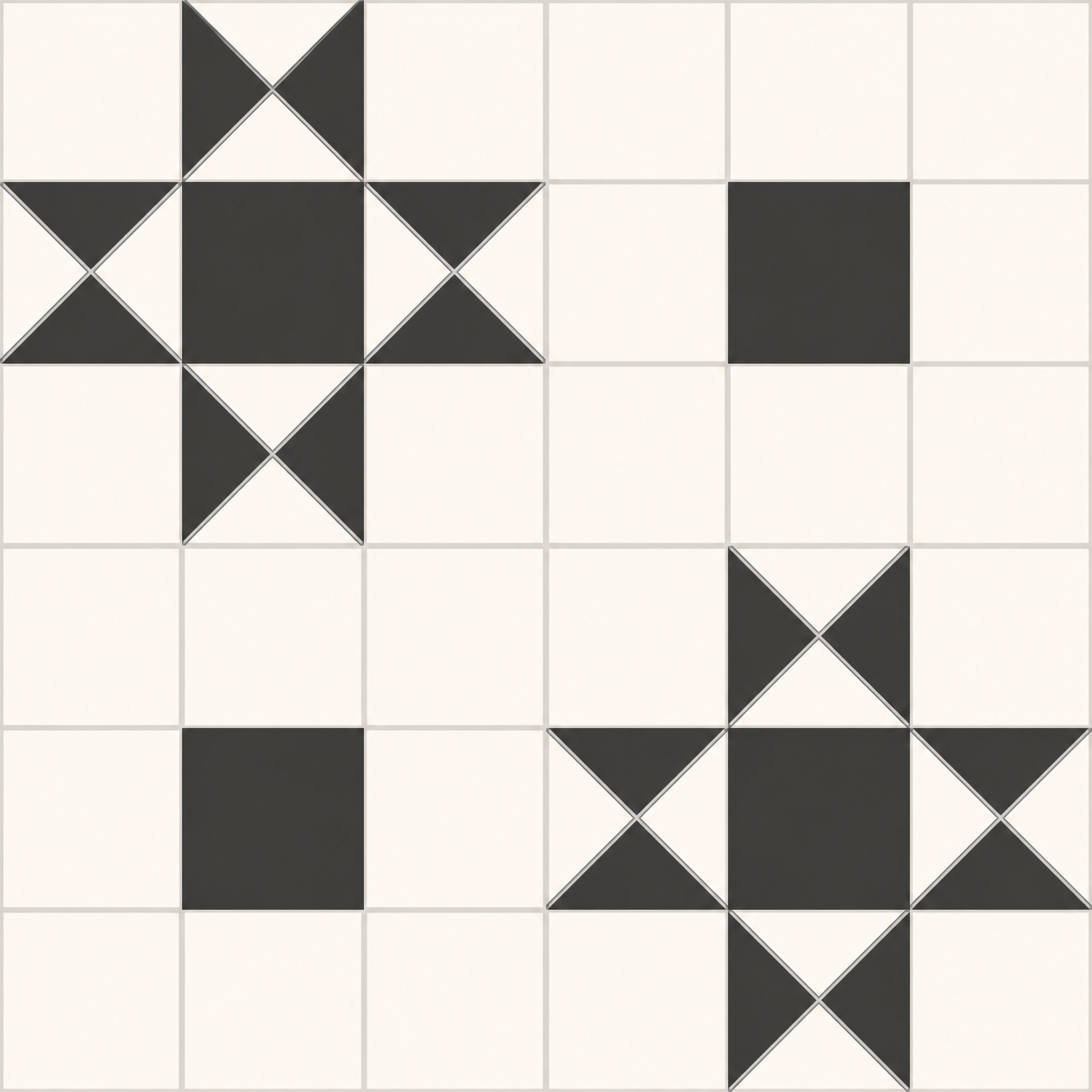 Traditional Dorset 452 × 452 mm matt porcelain floor tile with black and white geometric star pattern