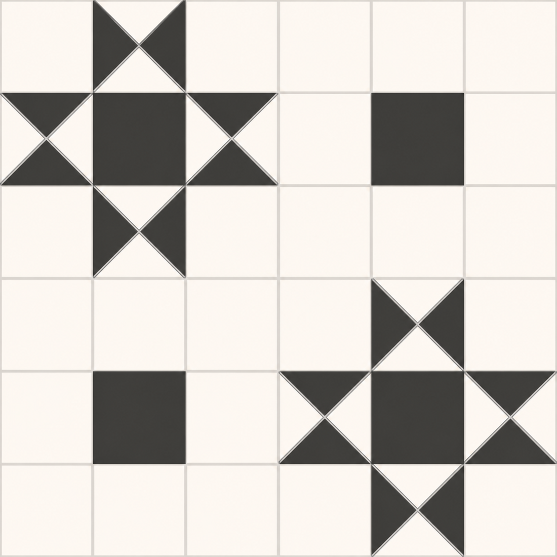 Traditional Dorset 452 × 452 mm matt porcelain floor tile with black and white geometric star pattern