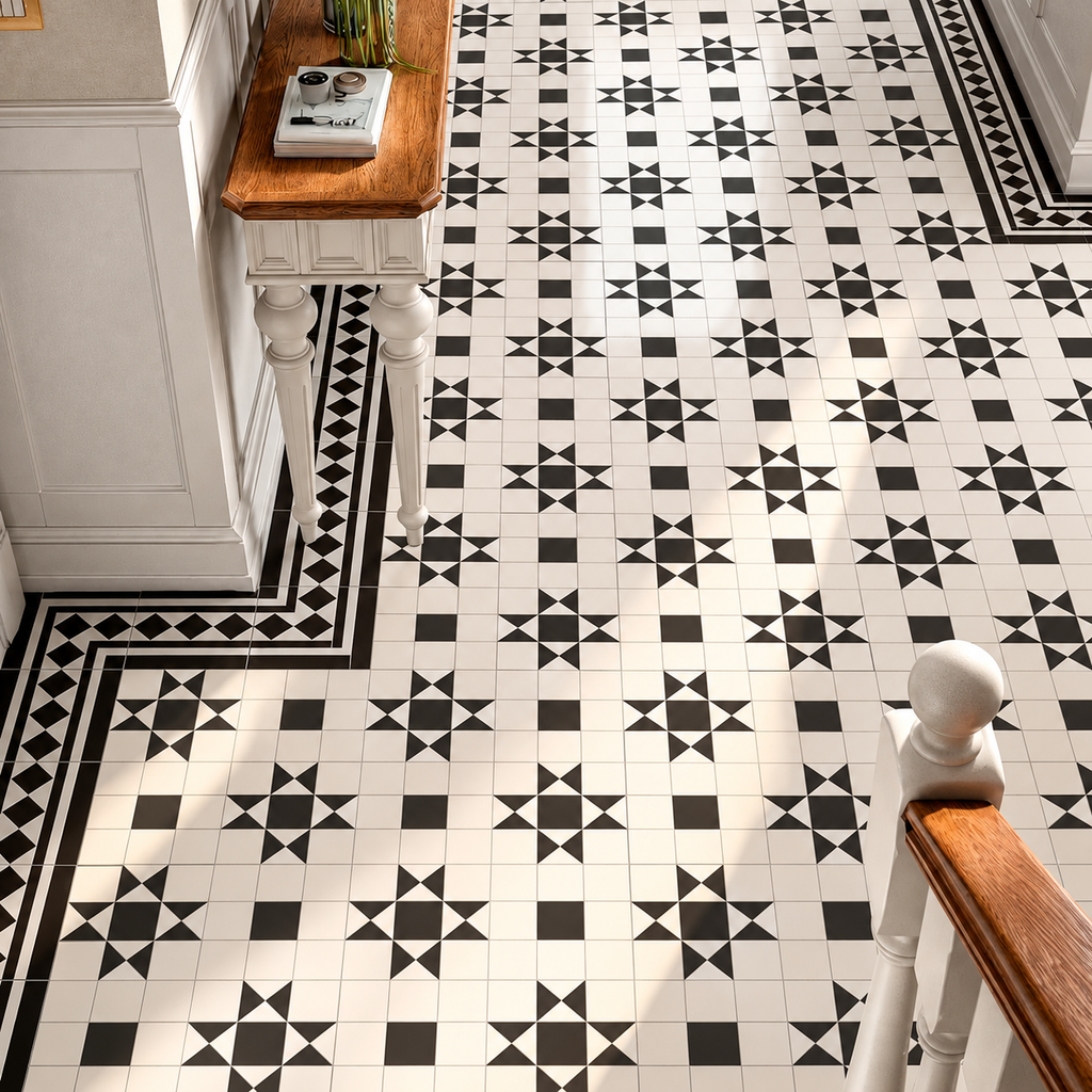 Traditional Dorset Black & White Porcelain Floor Tiles | Luxury Tiles UK
