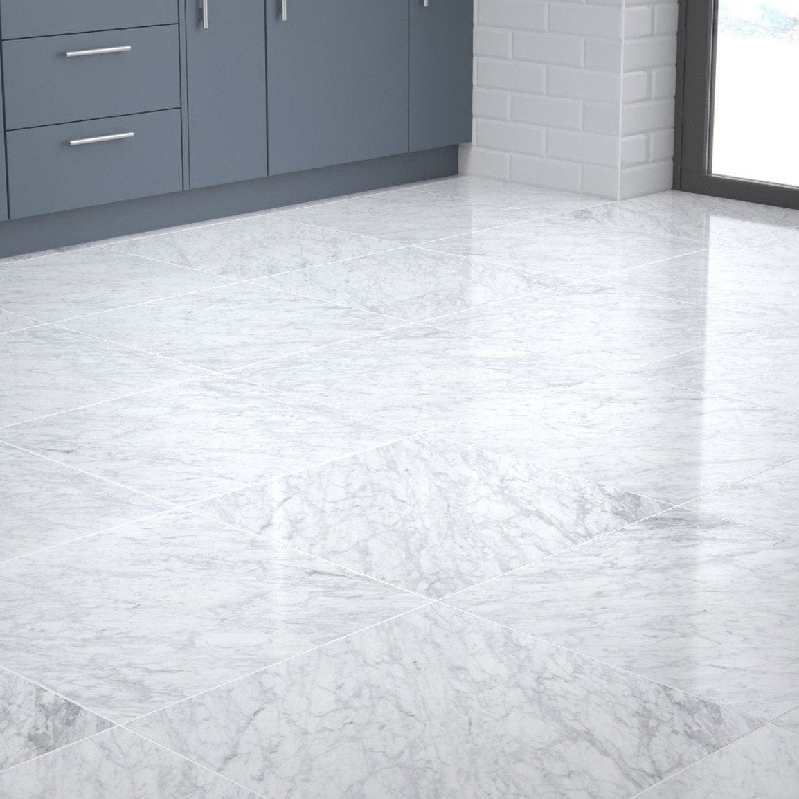 white honed marble 