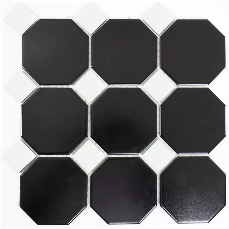 Black mosaic tile white accent 