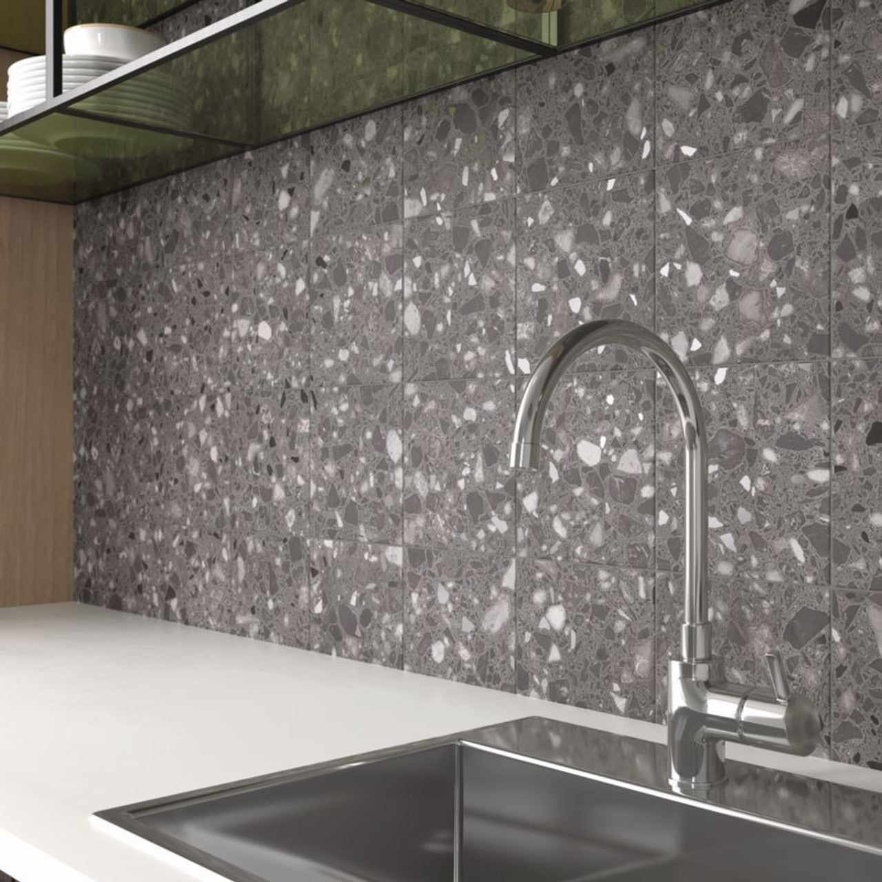 Venezia Pietra Grey Terrazzo Effect Tile