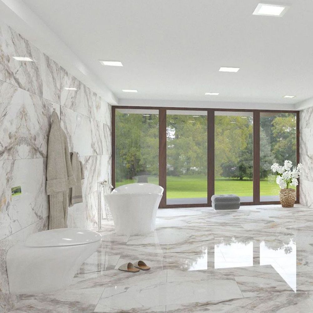 white marble effect polished bathroom 