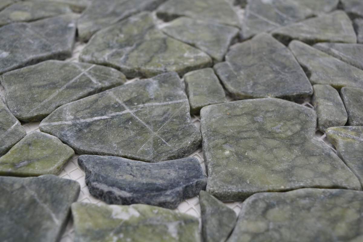 Verde Green Marble Cracked Flat Pebble Mosaic Verde Green Marble Cracked Flat Pebble Mosaic