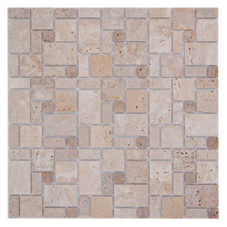 305x305mm mesh-backed Versailles pattern travertine mosaic tile for indoor and outdoor floors