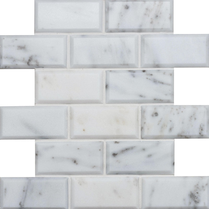 white bevelled mosaic tiles 