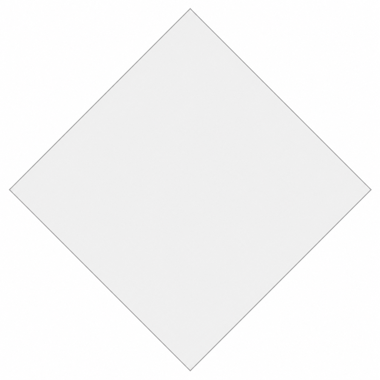 White satin cabochon insert shown as a single diamond-shaped tile for white octagon porcelain floor tile installations.