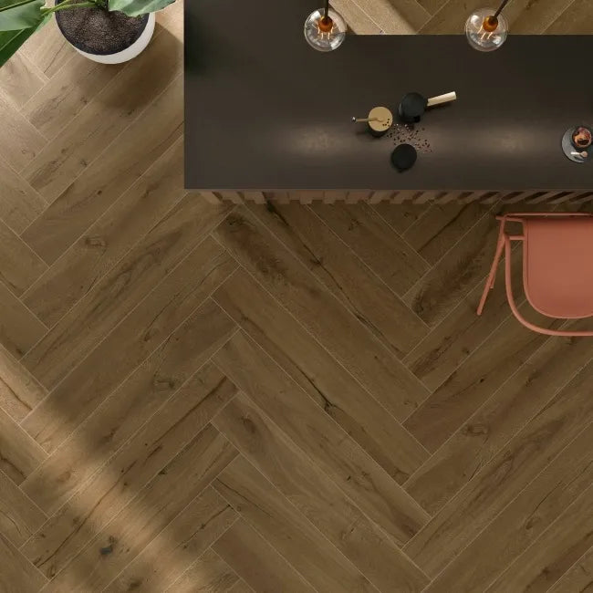 Herringbone wood living space 