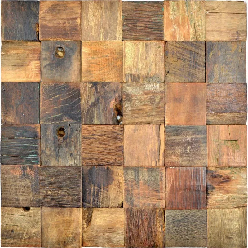 Mixed wood mosaic wall tile