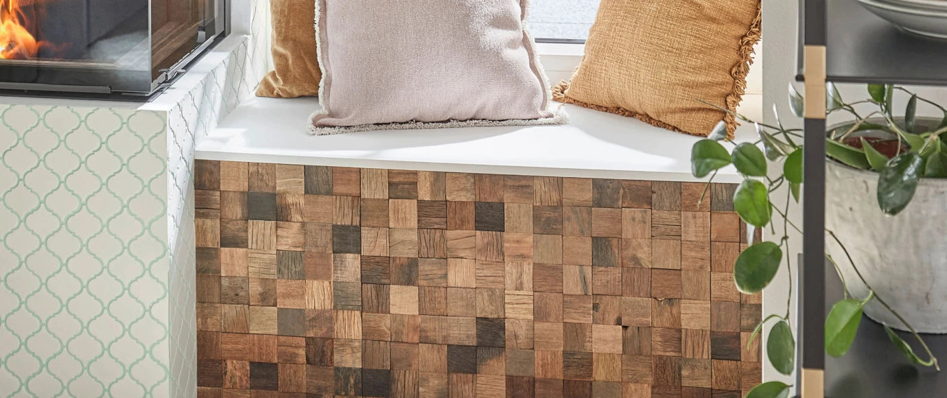 Vintage Wood Square Mosaic Tile - Living room decor 