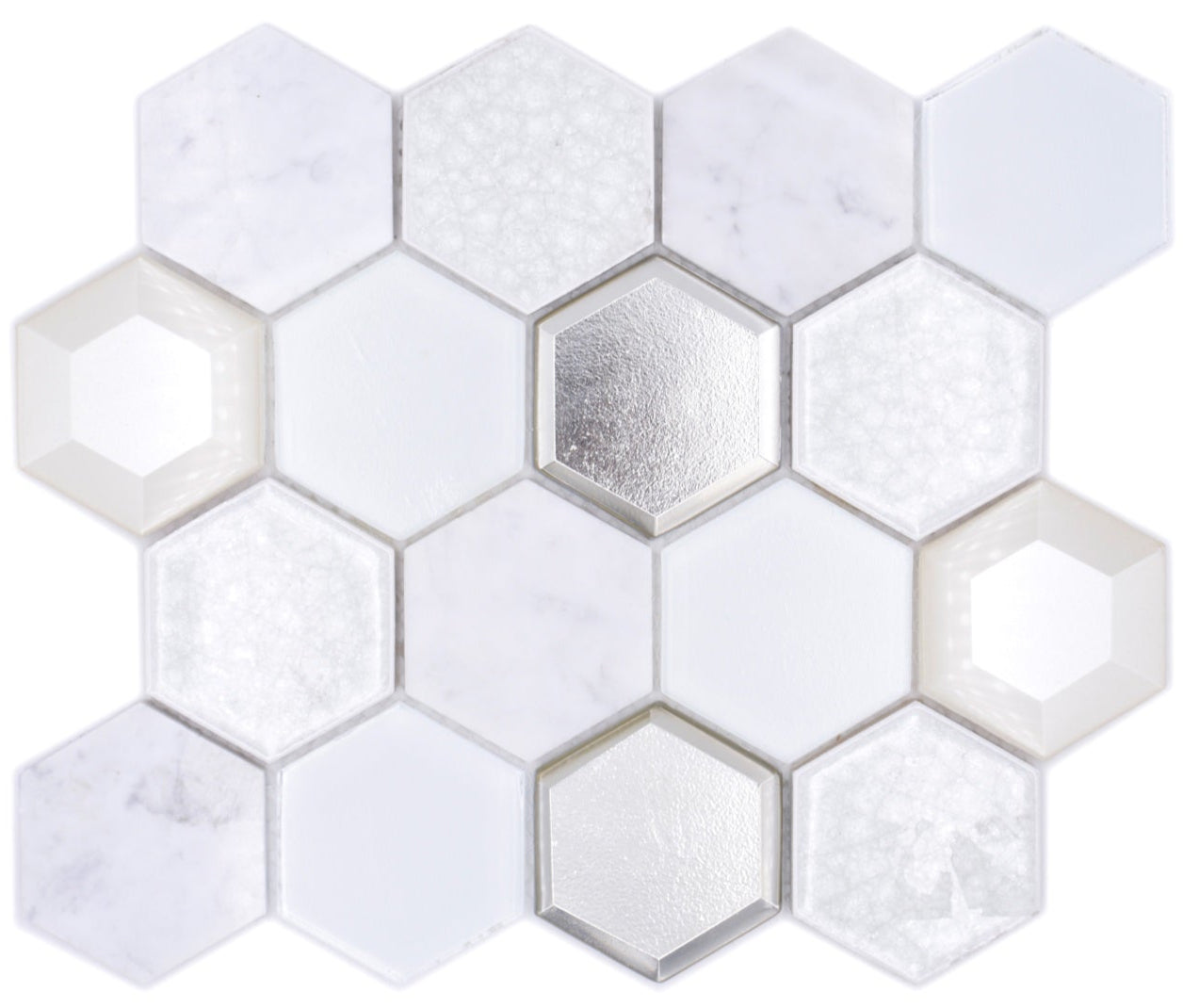 White Hexagon Mix Mosaic Tile