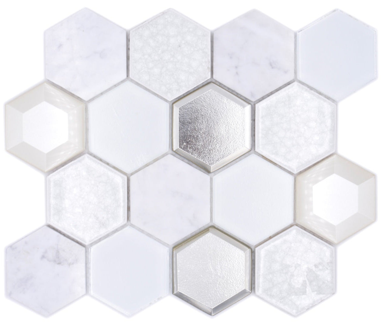 White Hexagon Mix Mosaic Tile