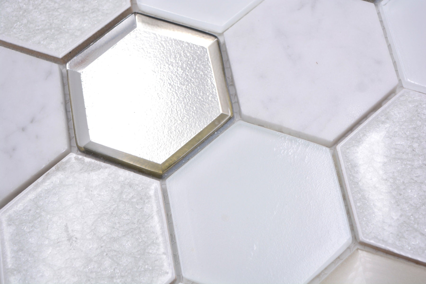 White Glacier Hexagon Mix Mosaic Tile