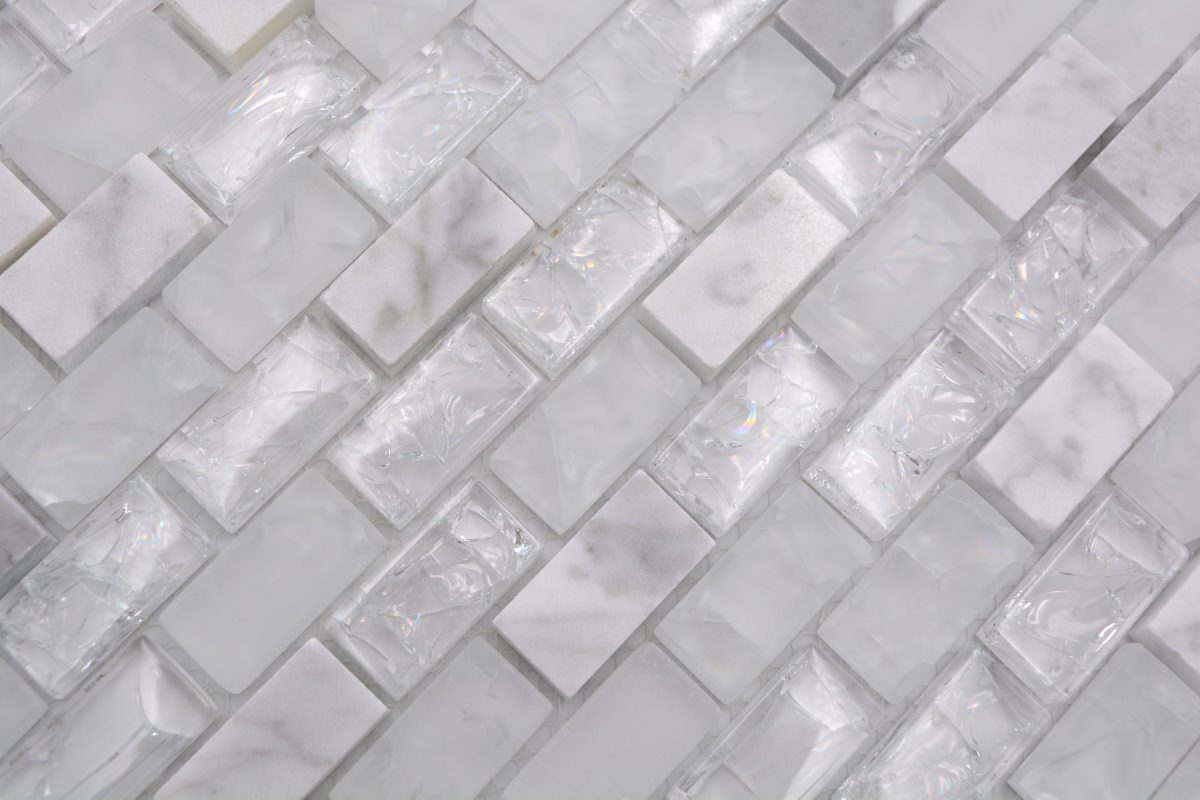 White Marble Brickbond Mosaic Tiles