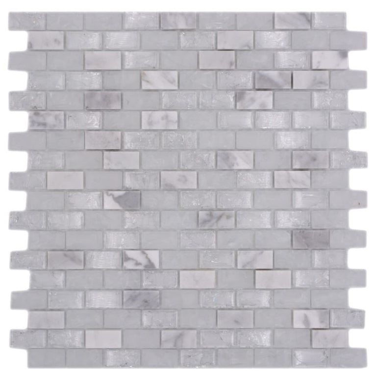 White Marble Crackle Brickbond Mosaic Tiles