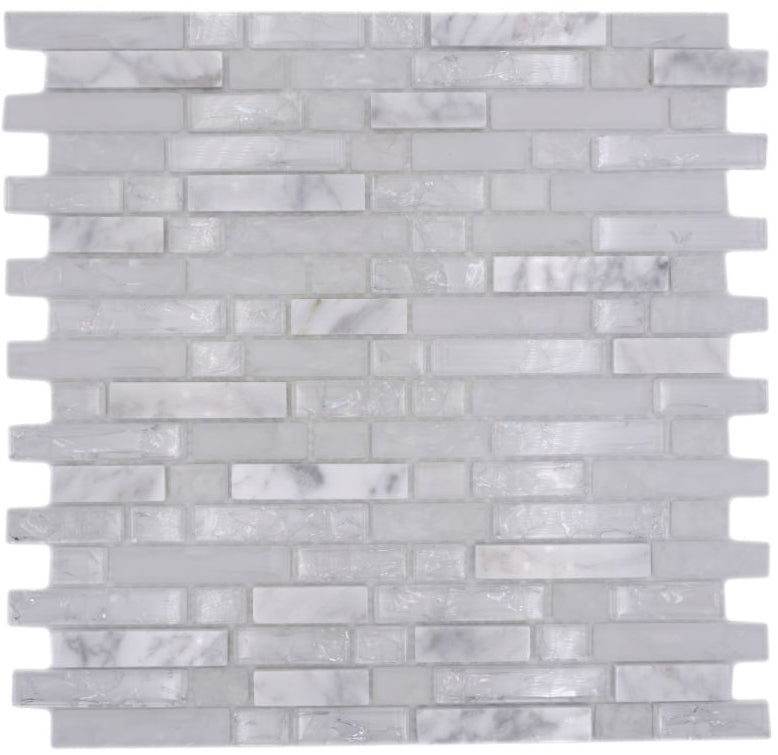 White Marble Long Frost Crackle Brickbond Mosaic Tiles