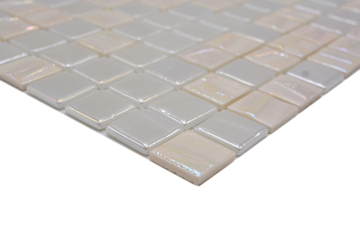White Metallic Iridescent Glass Mosaic Tiles