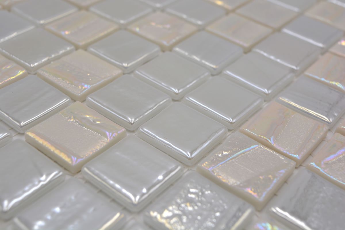 White Metallic Iridescent Glass Mosaics
