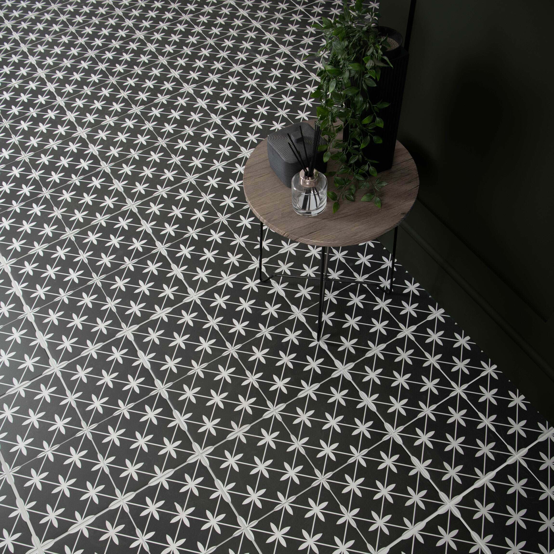 wicker black floor tiles 