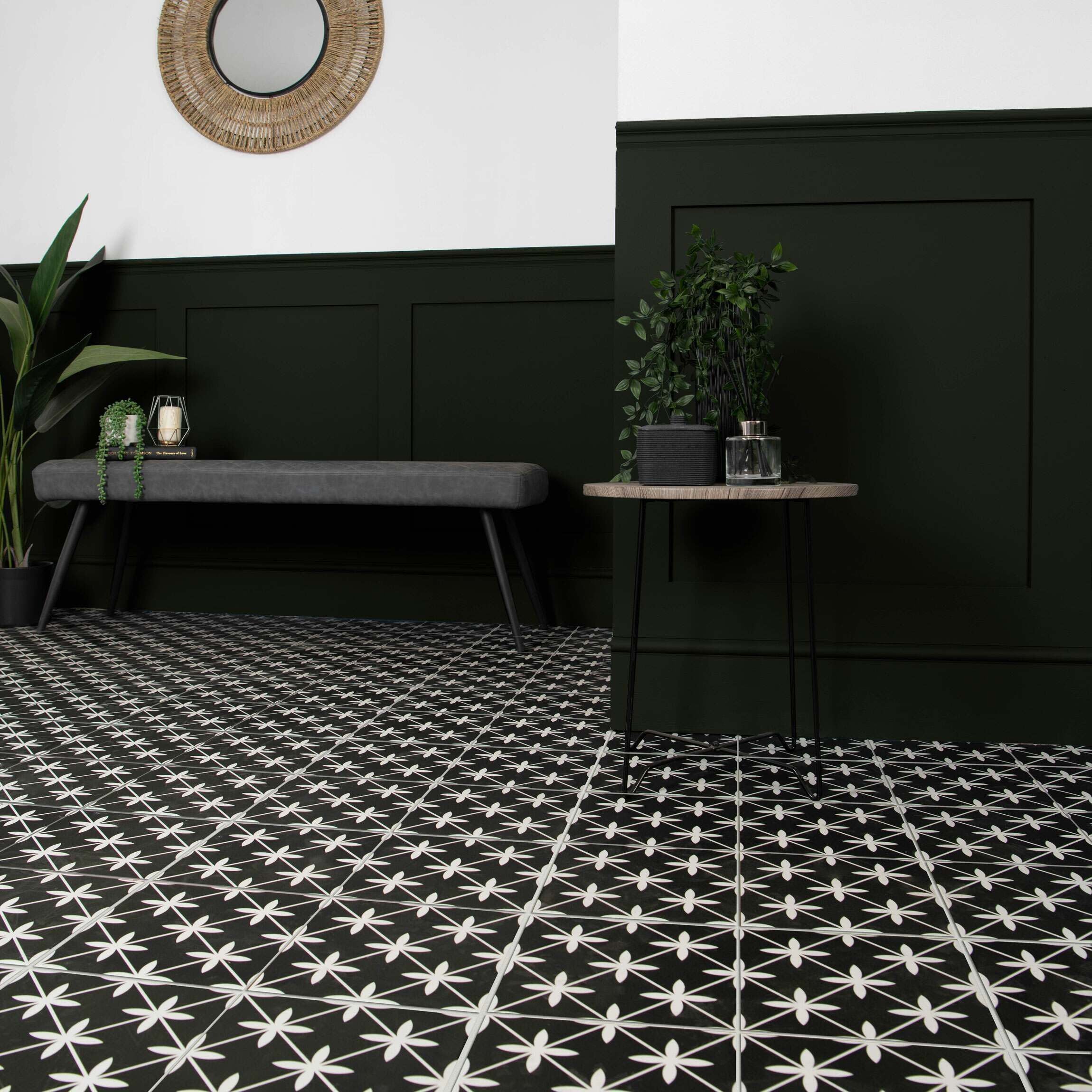 wicker black floor tiles - Luxury Tiles UK