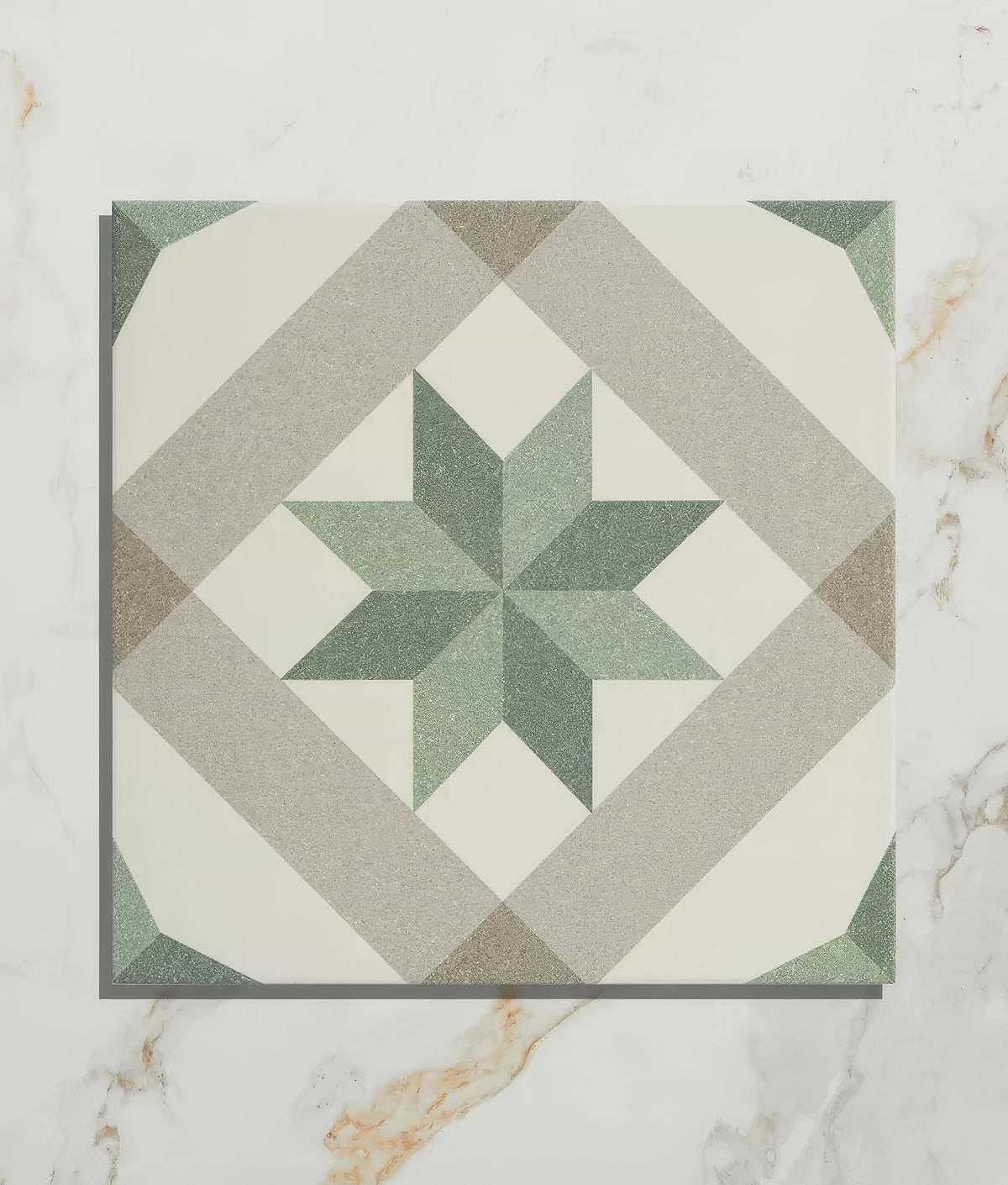 green pattern floor tiles