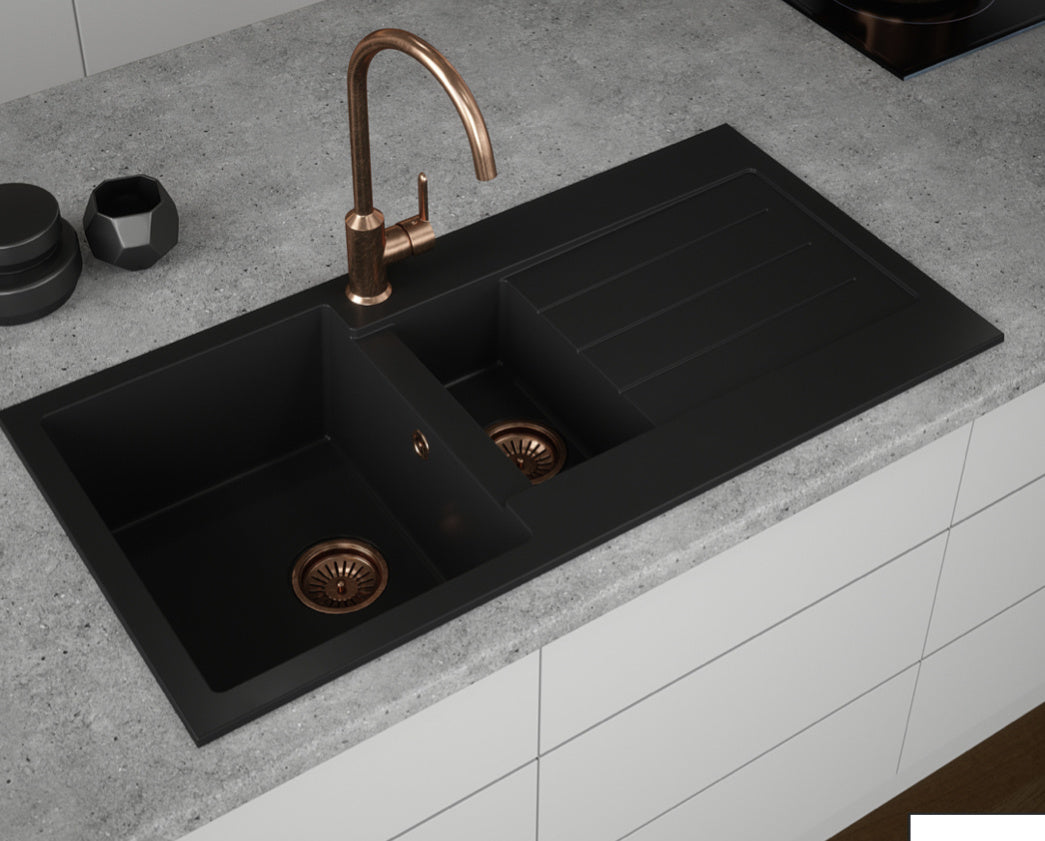 Comite 1.5 Bowl Matt Black Kitchen Sink - Luxury Tiles UK