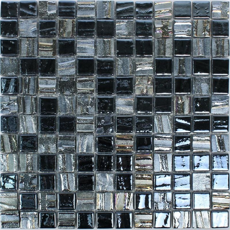 Black Metallic Glass Mosaic 315x315mm - Luxury Tiles UK