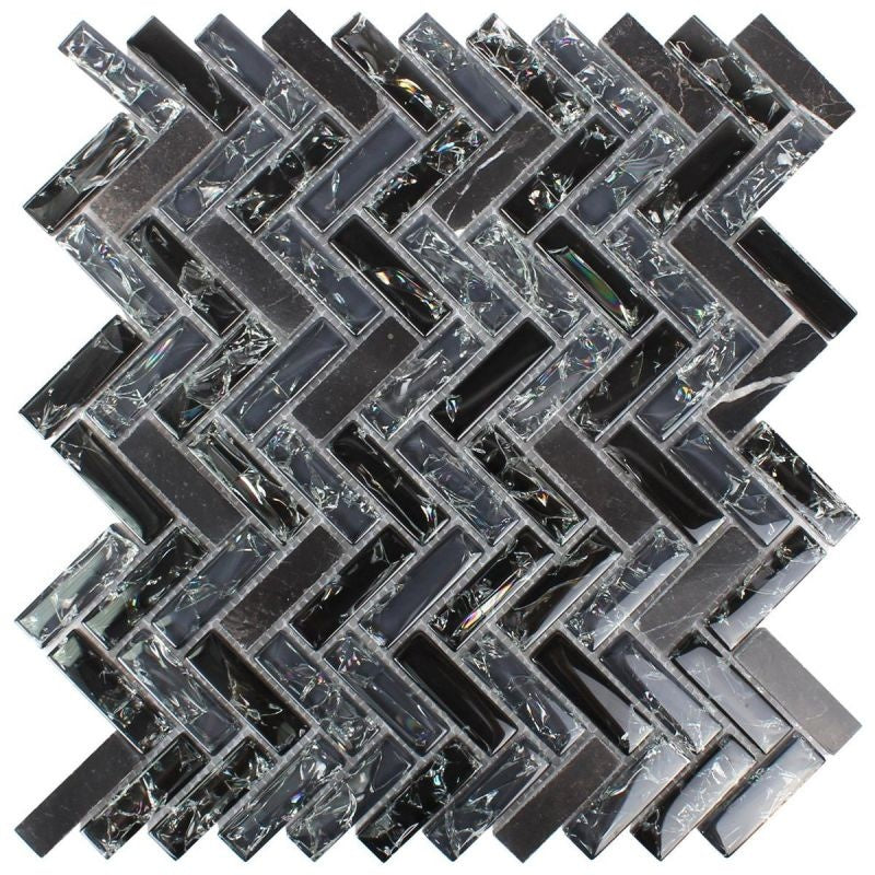 Malawi Black Herringbone Natural Stone Mosaic - Luxury Tiles UK