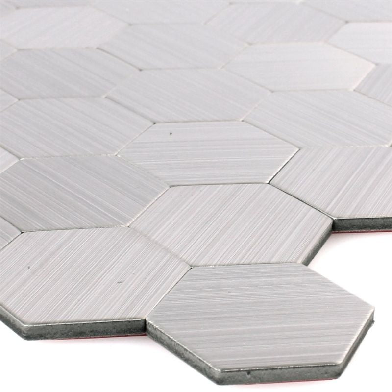 Self Adhesive Silver Steel Hexagon Mosaic Tile 320x320 mm