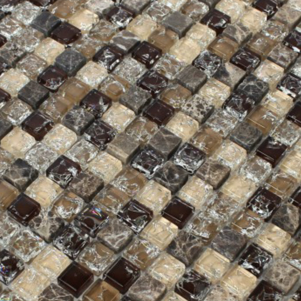 Felix Natural Glass and Dark Brown Stone Mosaic Tile - Luxury Tiles UK